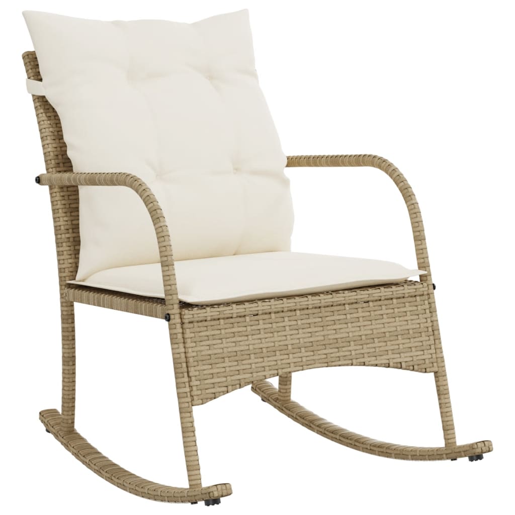 Chaise à bascule de jardin avec coussins beige résine tressée