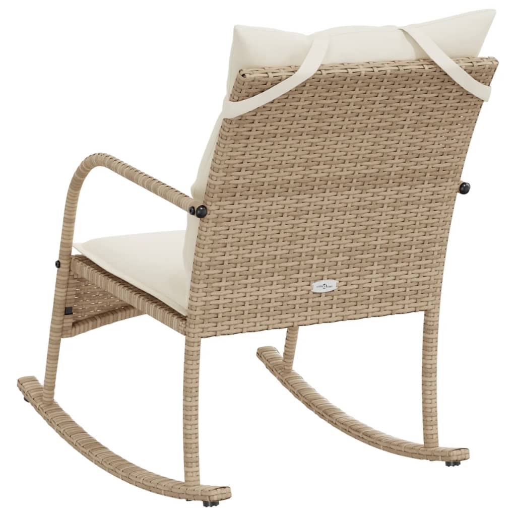 Chaise à bascule de jardin avec coussins beige résine tressée