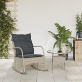 Chaise à bascule de jardin avec coussins gris clair poly rotin