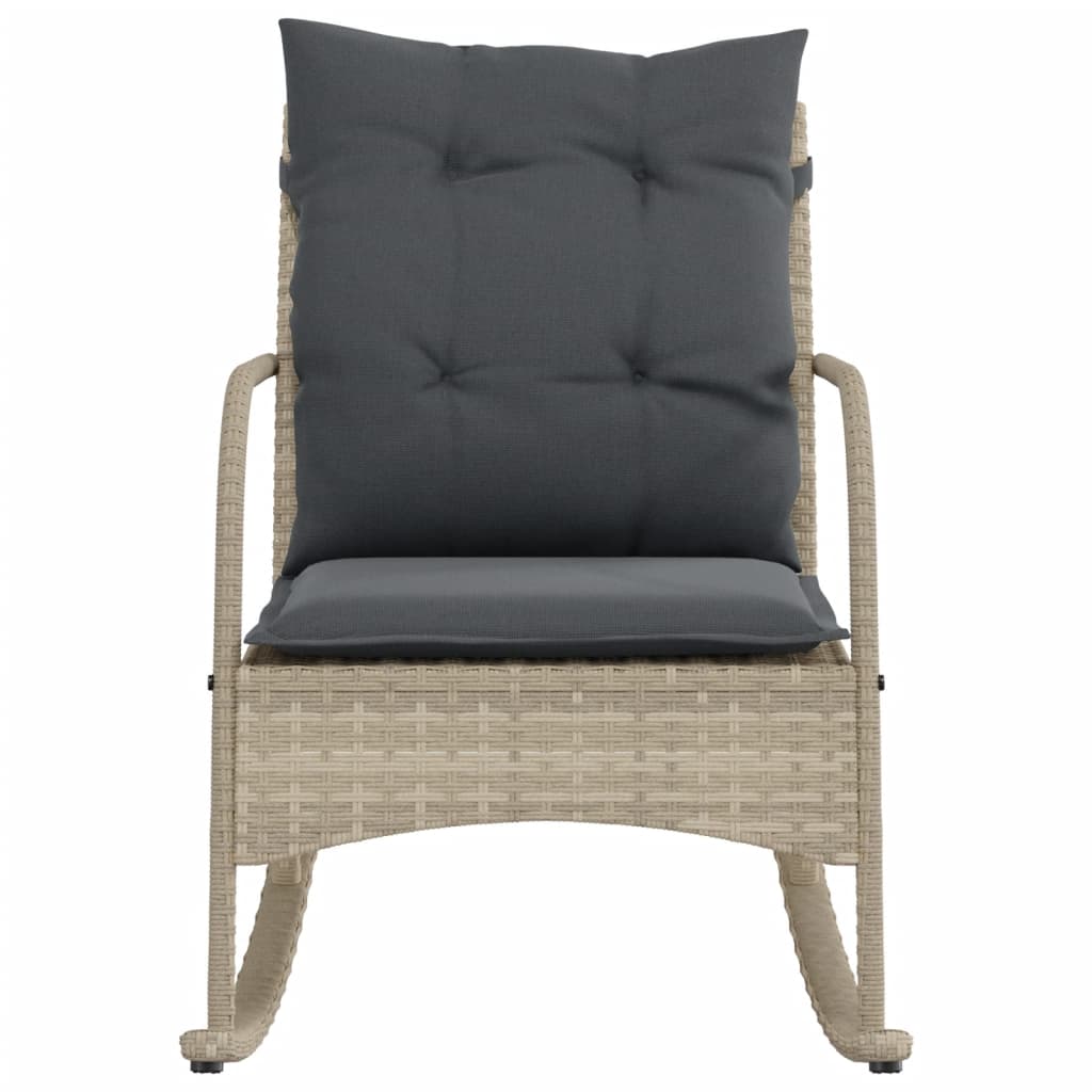 Chaise à bascule de jardin avec coussins gris clair poly rotin