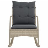 Chaise à bascule de jardin avec coussins gris clair poly rotin