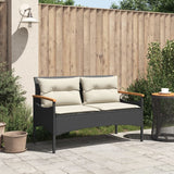 Banc de jardin avec coussins 116x62,5x74 cm noir résine tressée