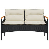 Banc de jardin avec coussins 116x62,5x74 cm noir résine tressée