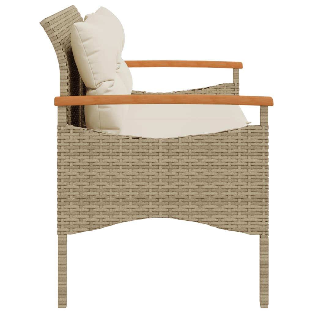 Banc de jardin avec coussins 116x62,5x74cm beige résine tressée