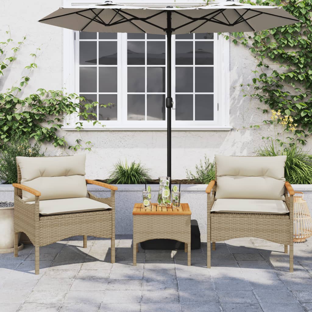 Salon de jardin avec coussins 3 pcs beige résine tressée