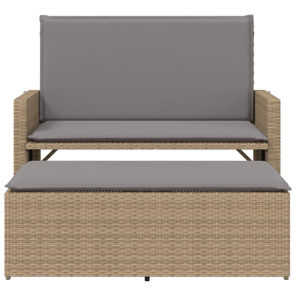 Banc de jardin et coussins et repose-pied beige résine tressée