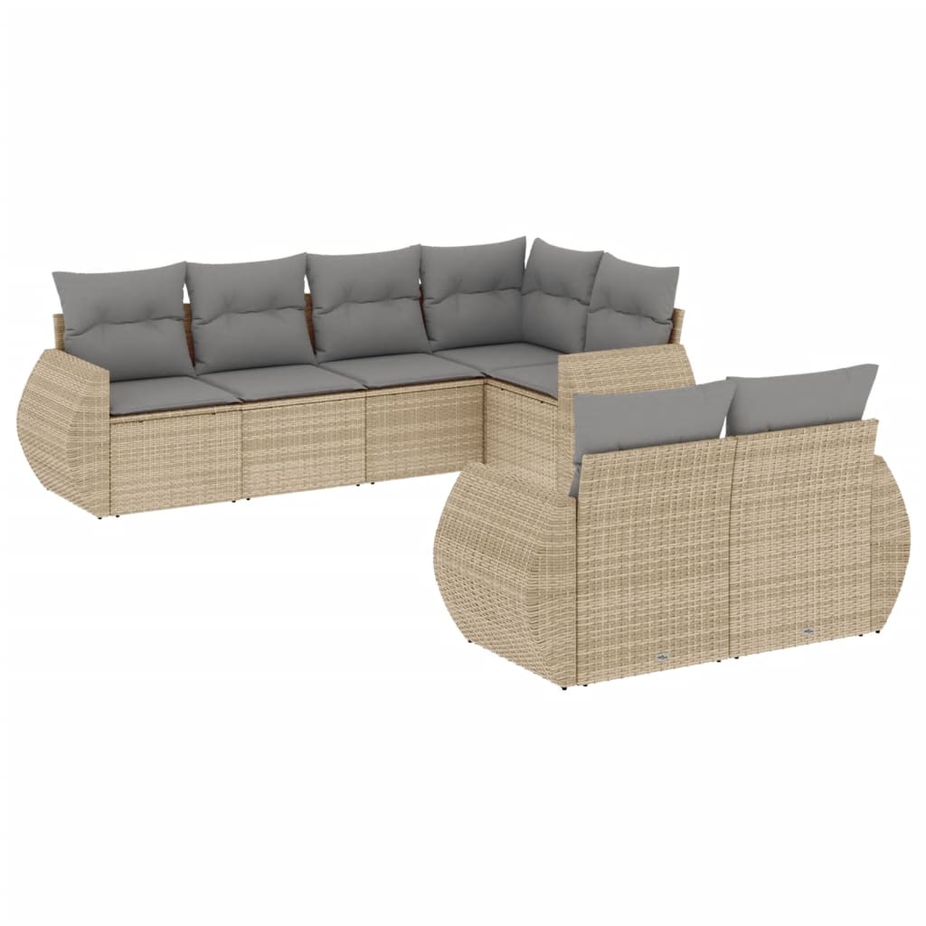 Salon de jardin avec coussins 7 pcs beige résine tressée