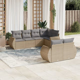 Salon de jardin avec coussins 7 pcs beige résine tressée