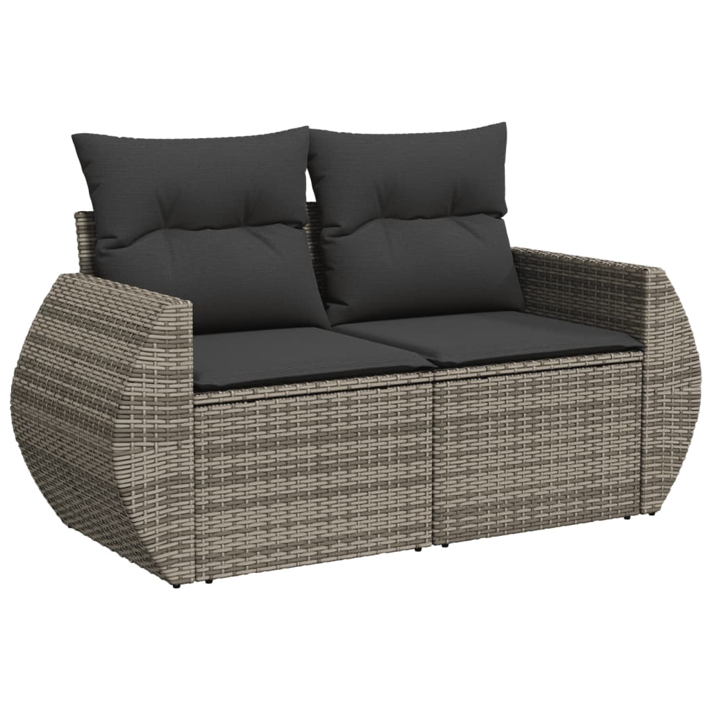 Salon de jardin avec coussins 7 pcs gris résine tressée