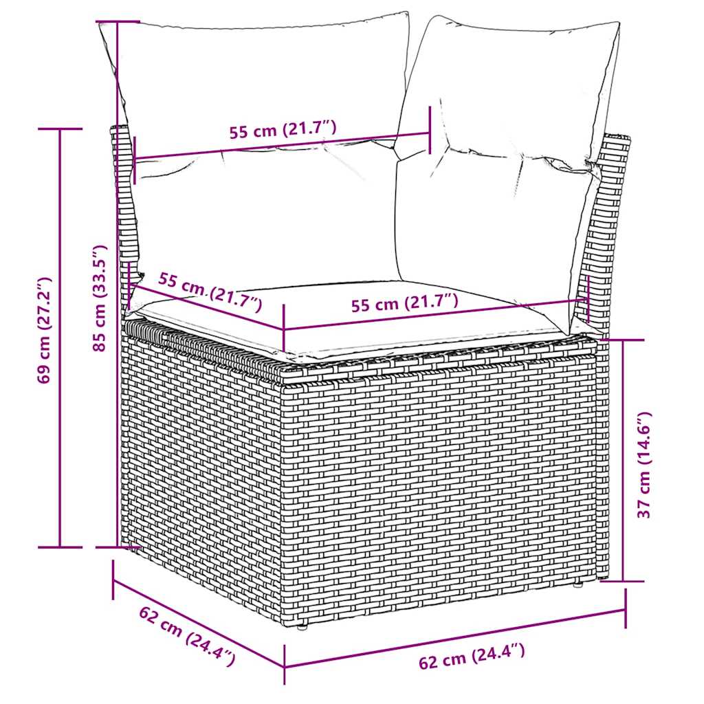 Salon de jardin avec coussins 7 pcs gris clair résine tressée