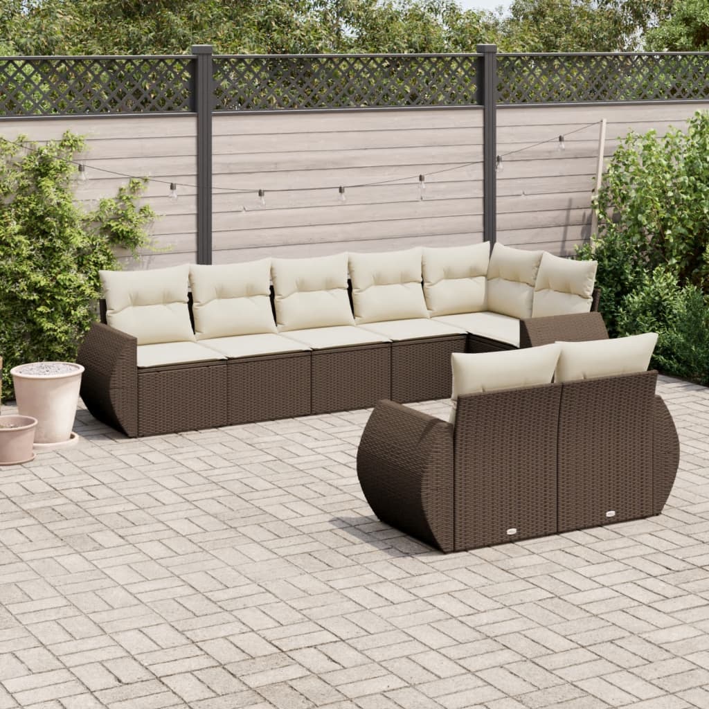 Salon de jardin 8 pcs avec coussins marron résine tressée