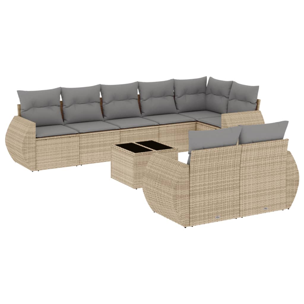 Garden furniture set with cushions 9 pcs beige woven resin