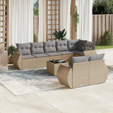 Salon de jardin avec coussins 9 pcs beige résine tressée