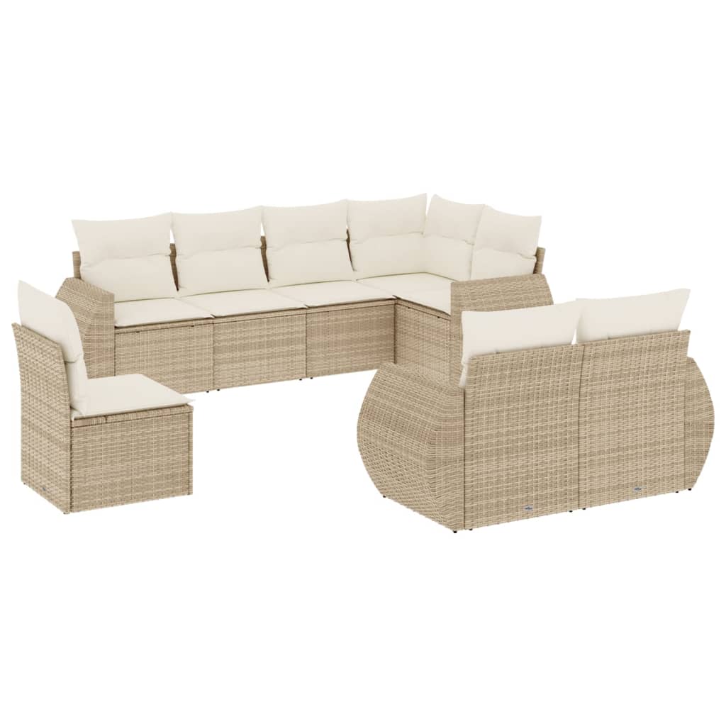 Salon de jardin avec coussins 8 pcs beige résine tressée