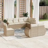 Salon de jardin avec coussins 8 pcs beige résine tressée