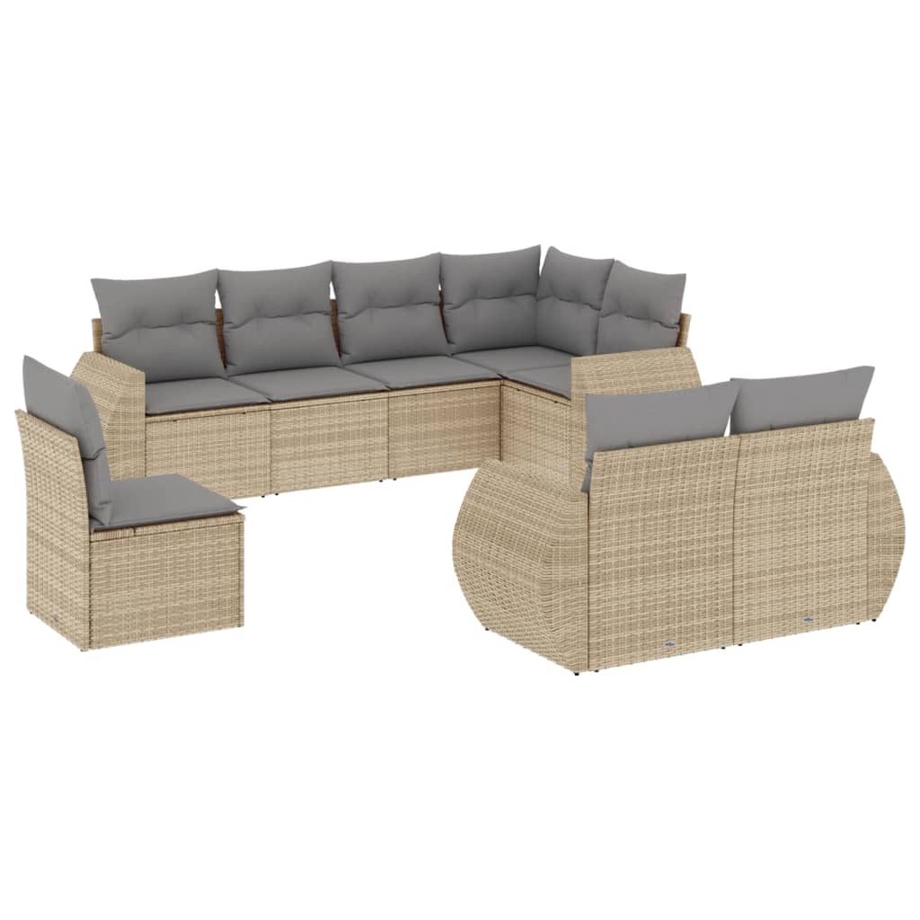 Salon de jardin avec coussins 8 pcs beige résine tressée