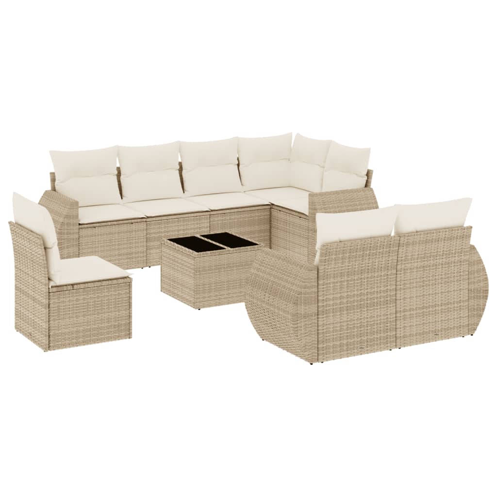 Salon de jardin avec coussins 9 pcs beige résine tressée