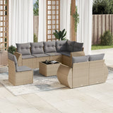 Garden furniture set with cushions 9 pcs beige woven resin