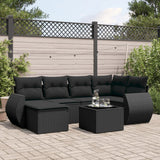 Salon de jardin 7 pcs avec coussins noir résine tressée