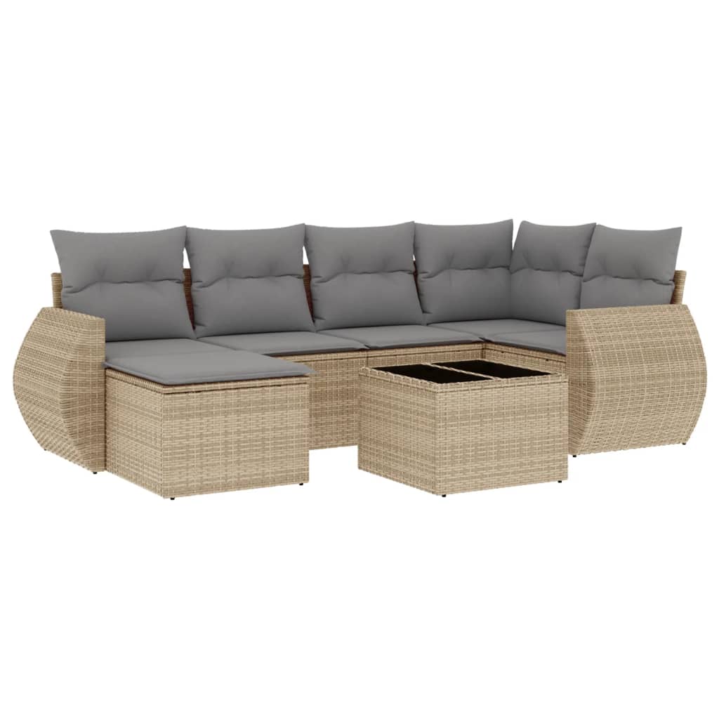 Salon de jardin avec coussins 7 pcs beige résine tressée