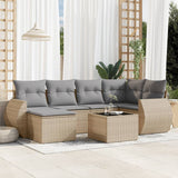 Salon de jardin avec coussins 7 pcs beige résine tressée