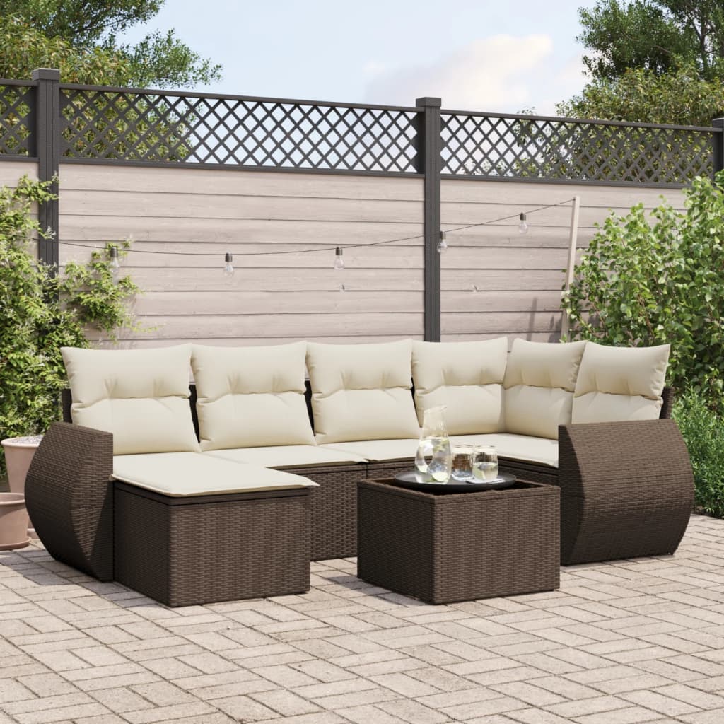 Salon de jardin avec coussins 7 pcs marron résine tressée