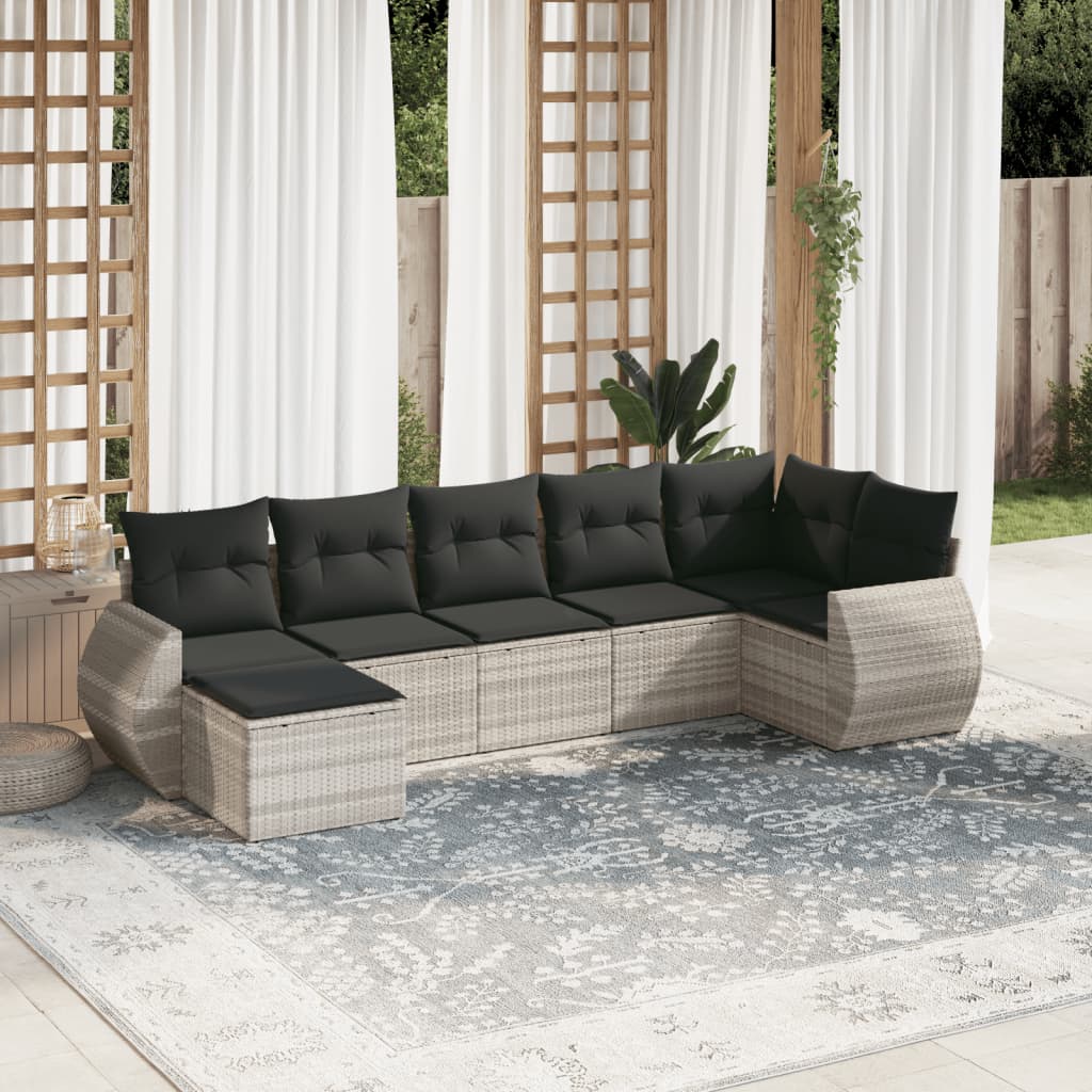 Salon de jardin avec coussins 7 pcs gris clair résine tressée