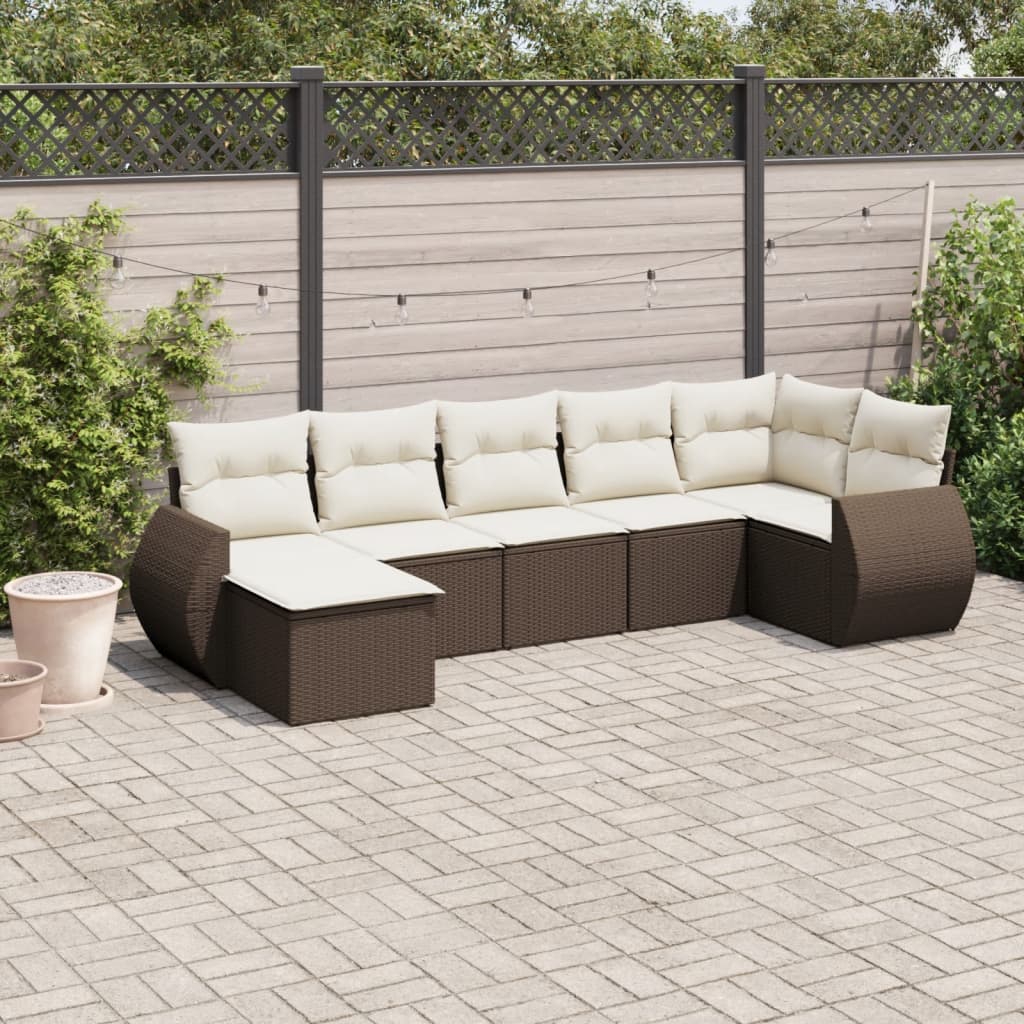 Salon de jardin avec coussins 7 pcs marron résine tressée