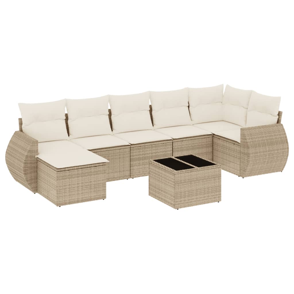 Salon de jardin avec coussins 8 pcs beige résine tressée