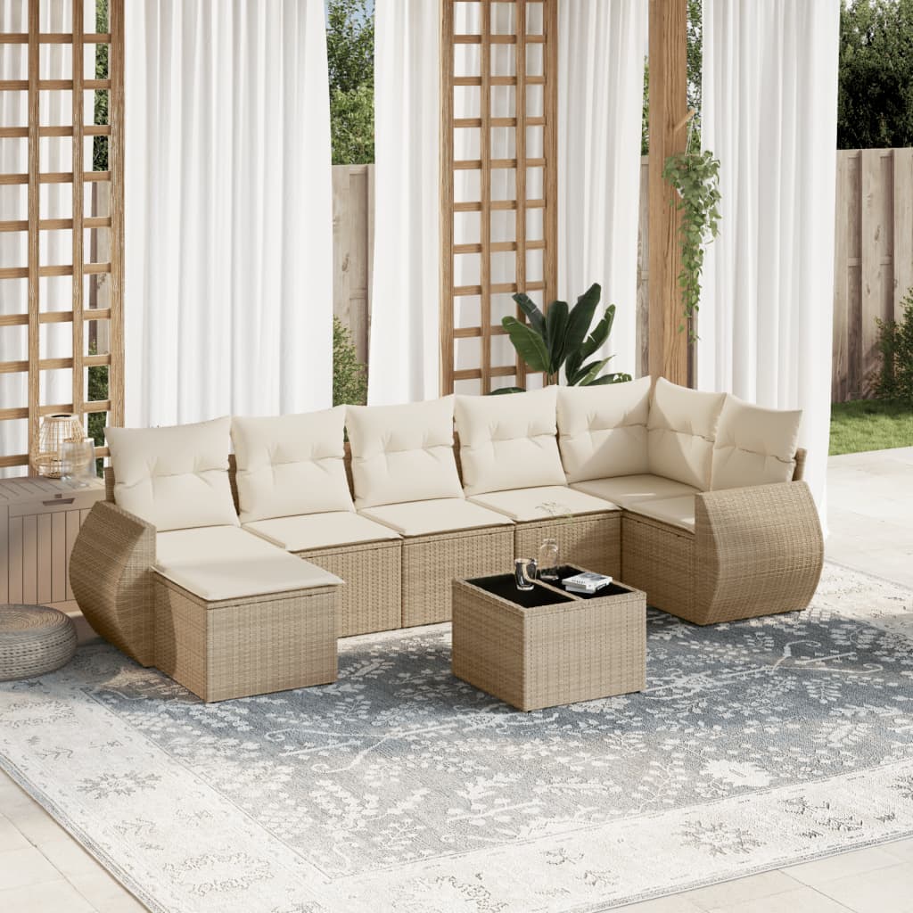 Salon de jardin avec coussins 8 pcs beige résine tressée