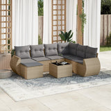 Salon de jardin avec coussins 8 pcs beige résine tressée