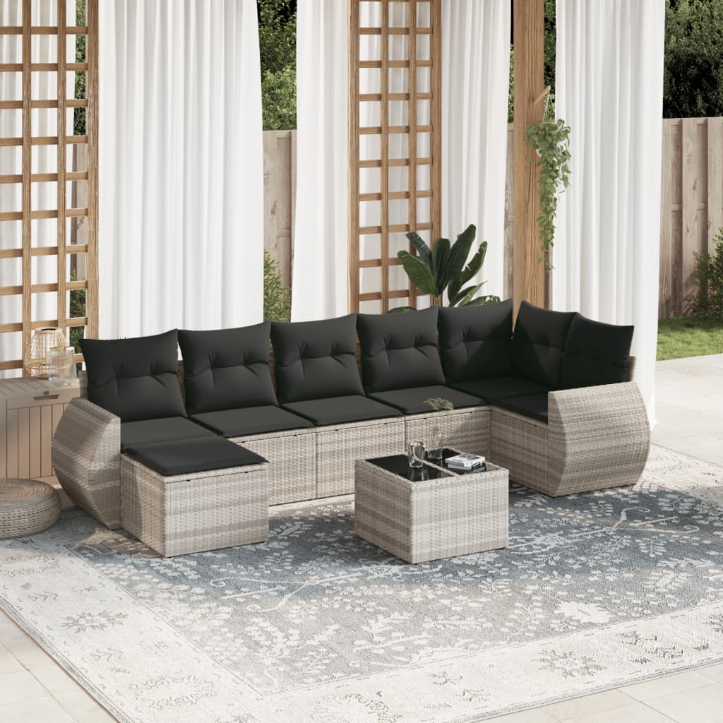 Salon de jardin 8 pcs avec coussins gris clair résine tressée