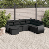 Salon de jardin 7 pcs avec coussins noir résine tressée