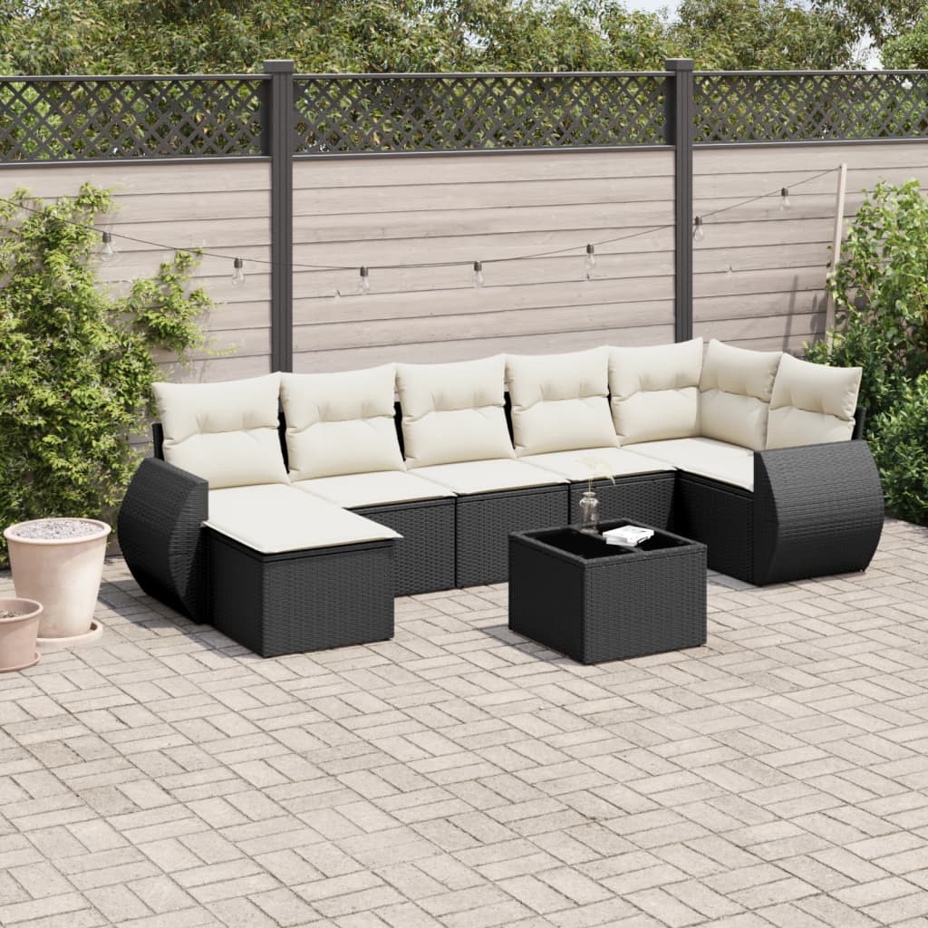 Salon de jardin 7 pcs avec coussins noir résine tressée