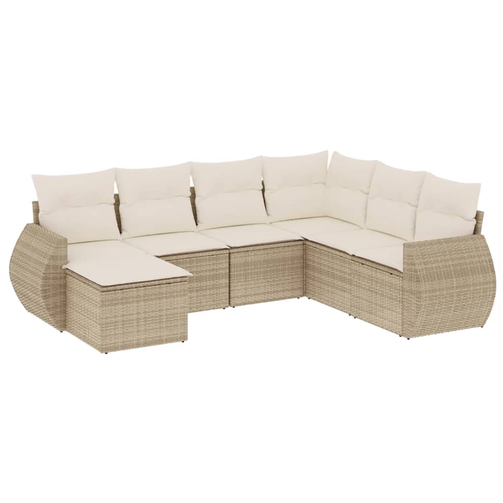 Salon de jardin avec coussins 7 pcs beige résine tressée