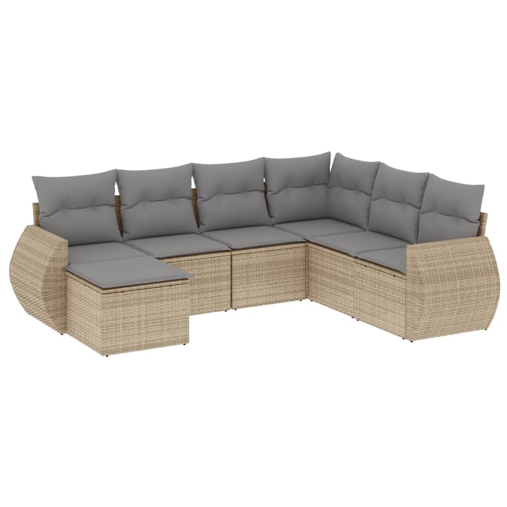 Salon de jardin avec coussins 7 pcs beige résine tressée