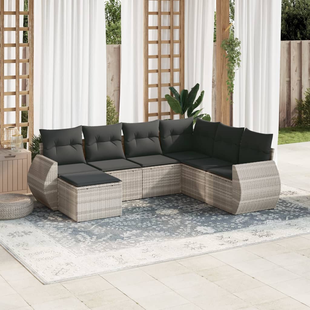 Salon de jardin avec coussins 7 pcs gris clair résine tressée