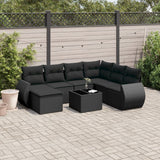 Salon de jardin 8 pcs avec coussins noir résine tressée