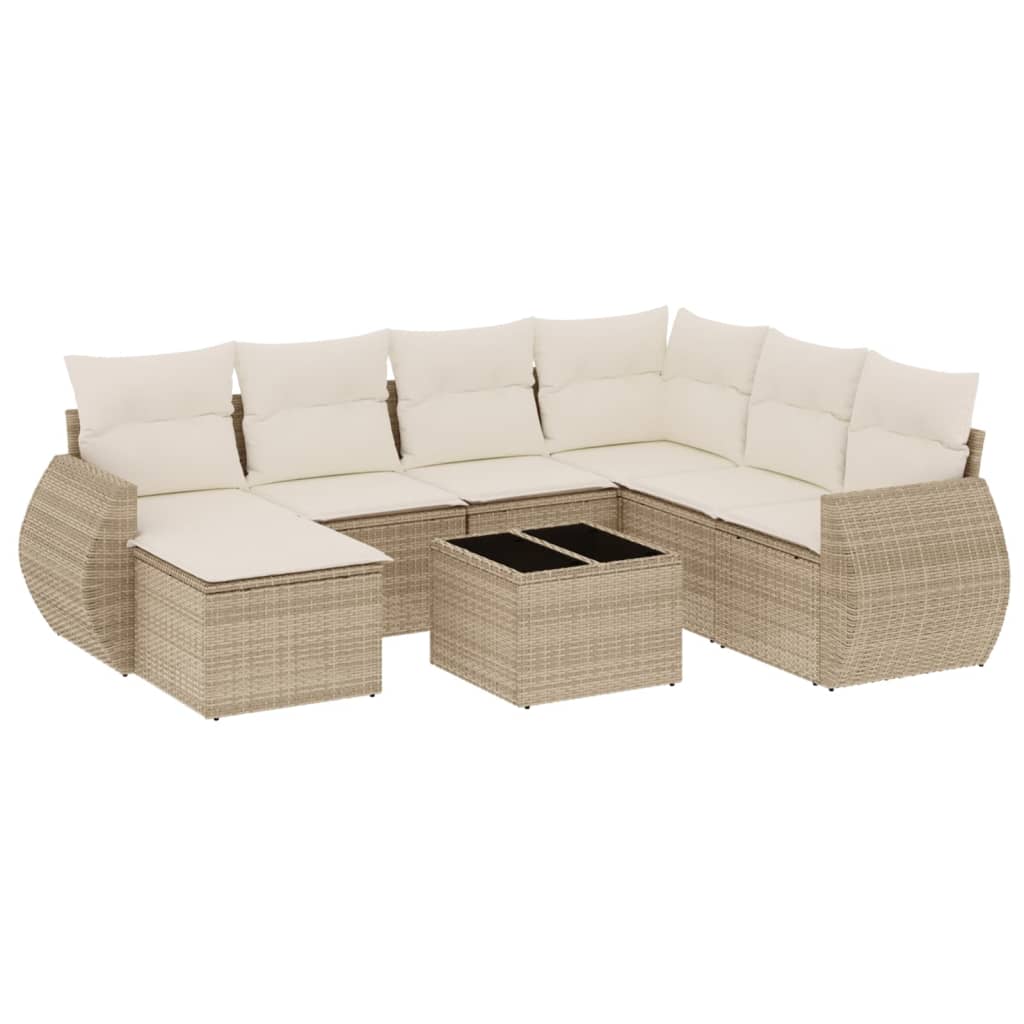 Salon de jardin avec coussins 8 pcs beige résine tressée