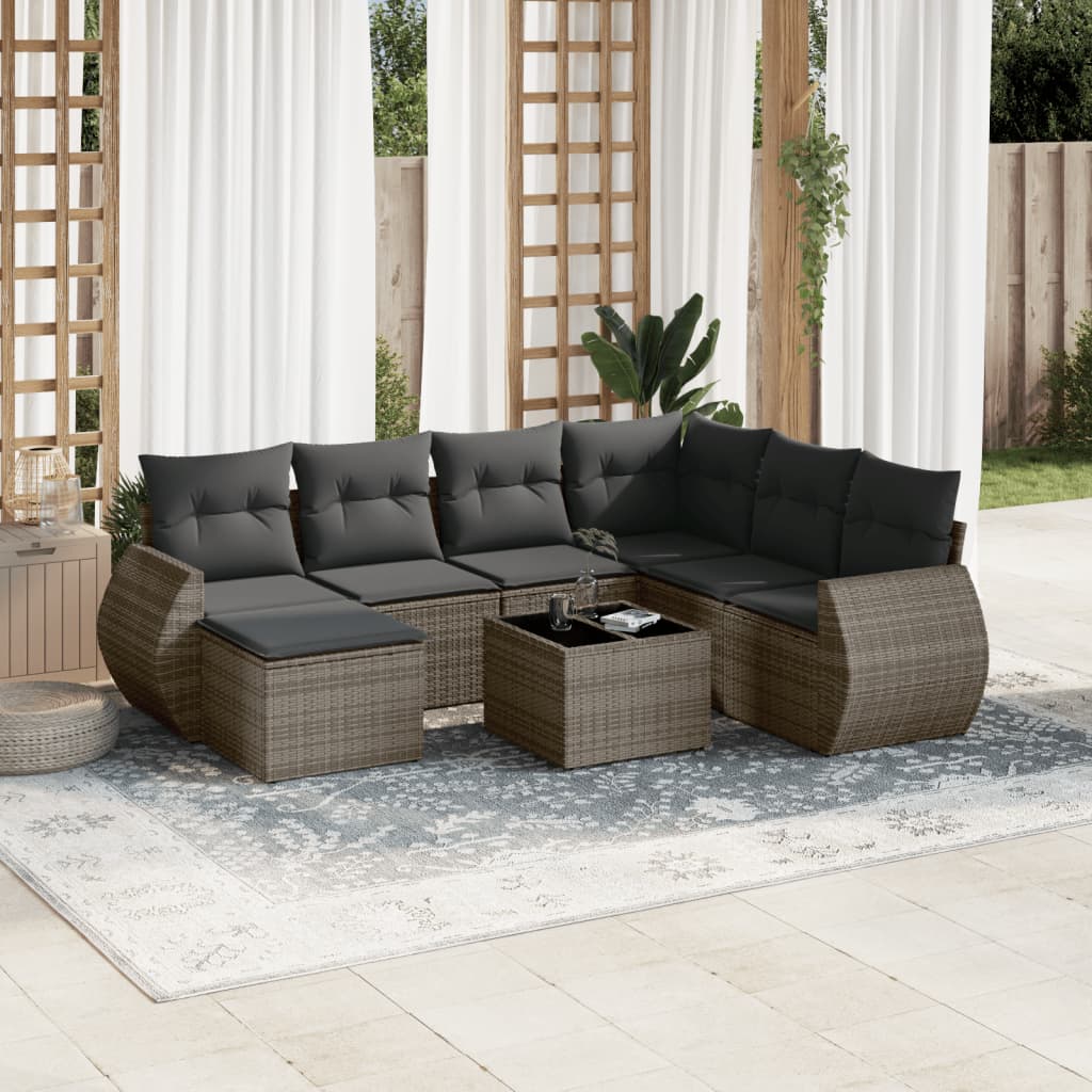 Salon de jardin 8 pcs avec coussins gris résine tressée