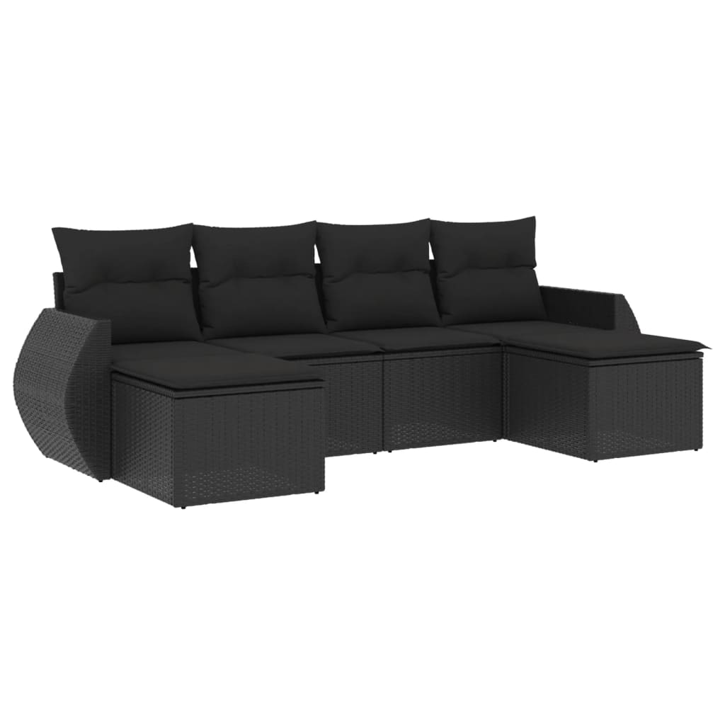 Salon de jardin 6 pcs avec coussins noir résine tressée