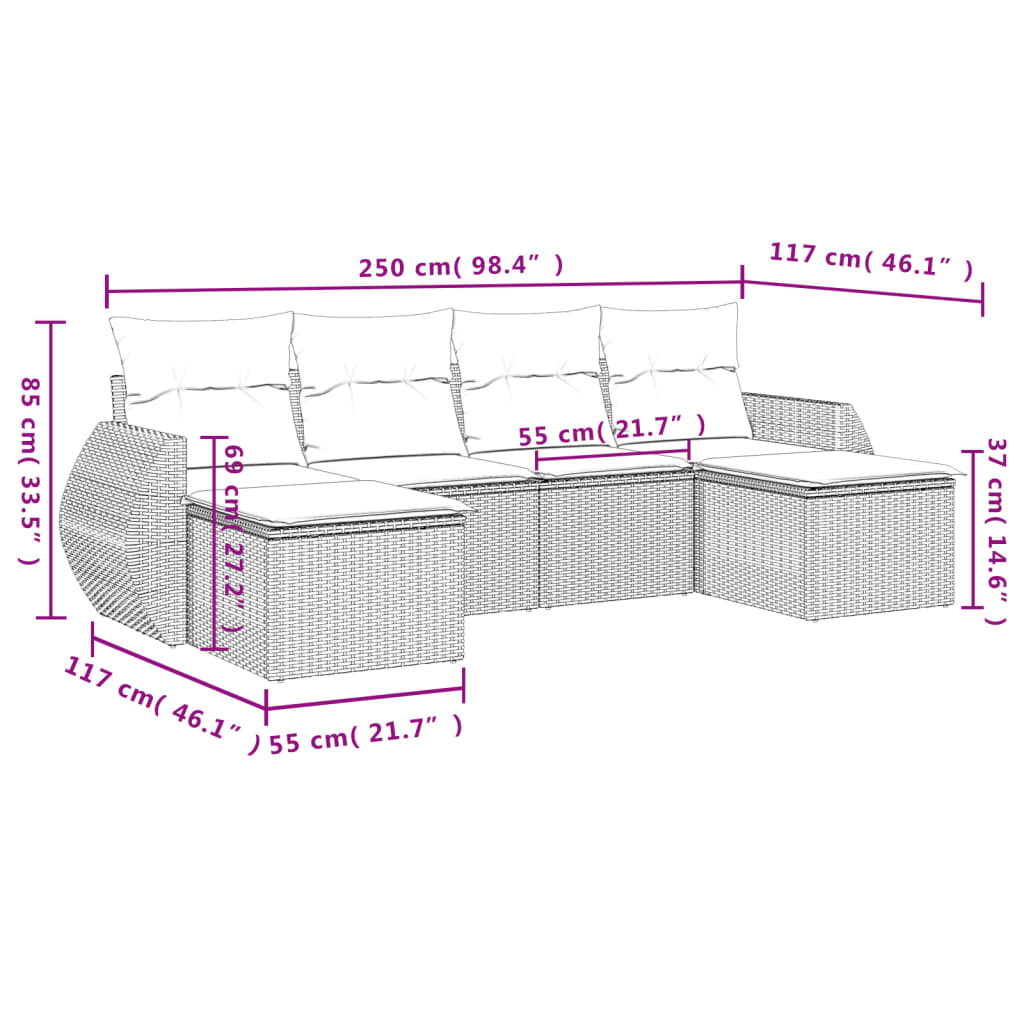 Salon de jardin avec coussins 6 pcs beige résine tressée