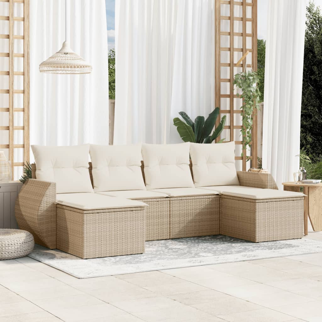 Salon de jardin avec coussins 6 pcs beige résine tressée