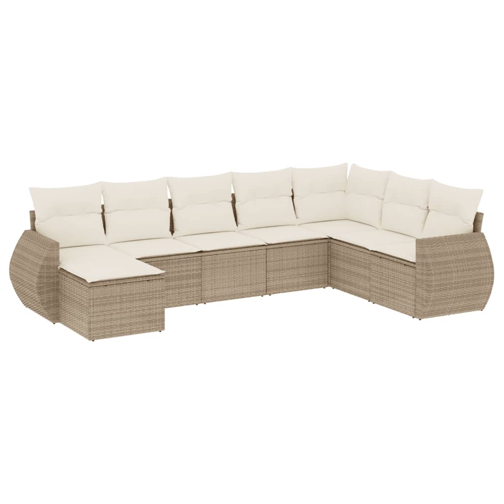 Salon de jardin avec coussins 8 pcs beige résine tressée