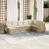 Salon de jardin avec coussins 8 pcs beige résine tressée