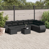 Salon de jardin 9 pcs avec coussins noir résine tressée