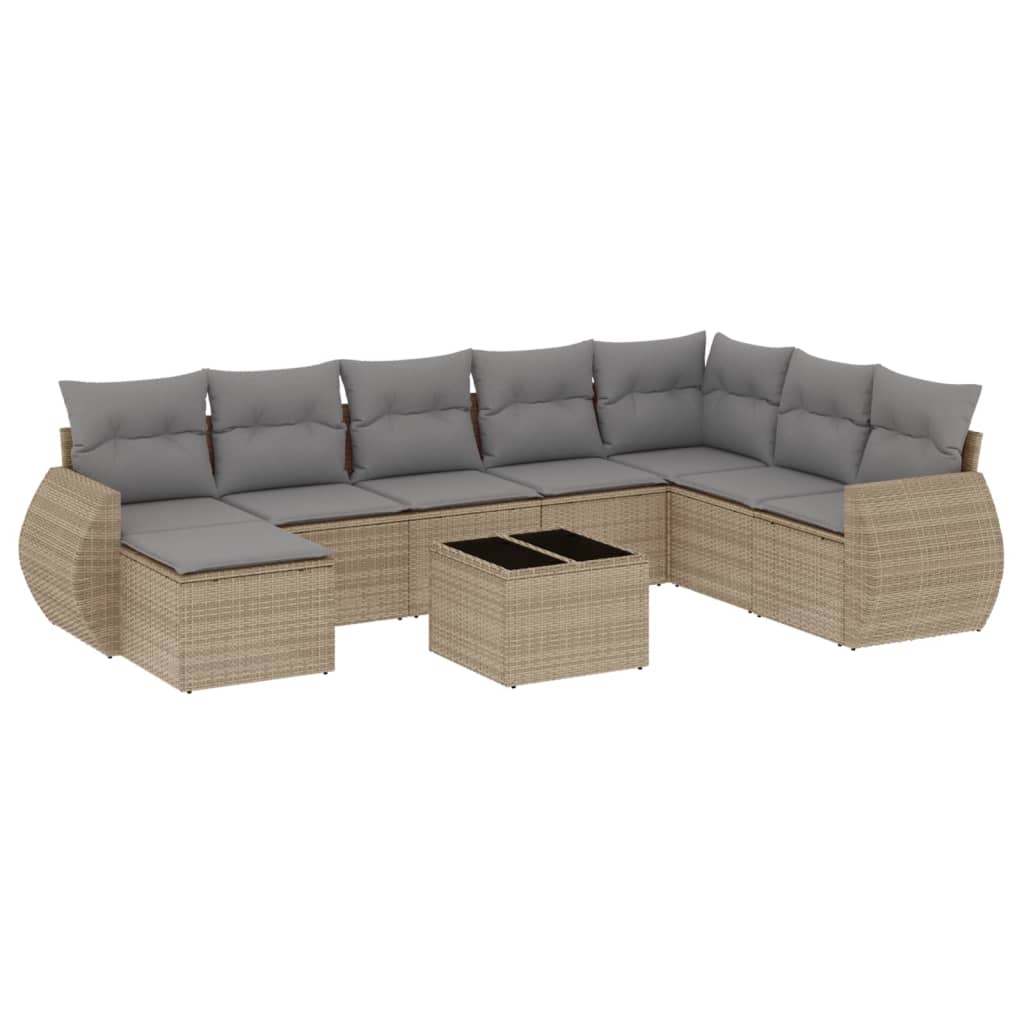 Salon de jardin avec coussins 9 pcs beige résine tressée