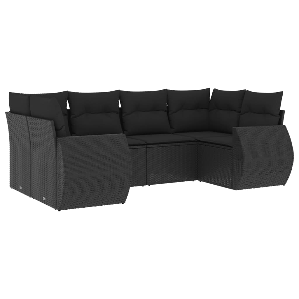 Salon de jardin 6 pcs avec coussins noir résine tressée