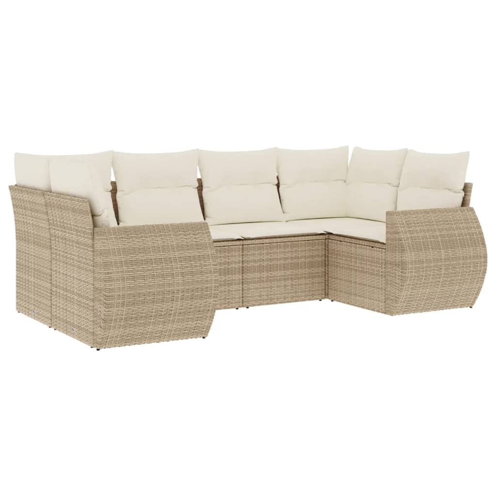 Garden furniture set with cushions 6 pcs beige woven resin