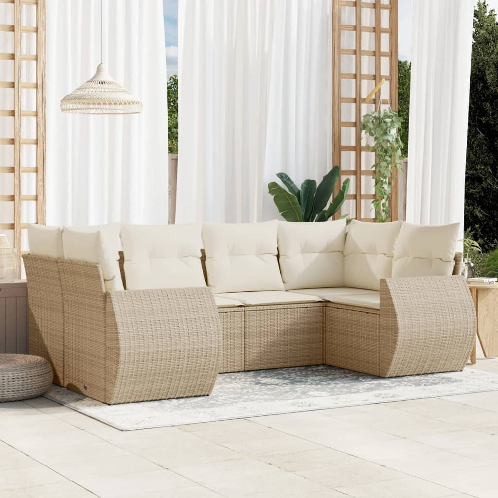 Garden furniture set with cushions 6 pcs beige woven resin